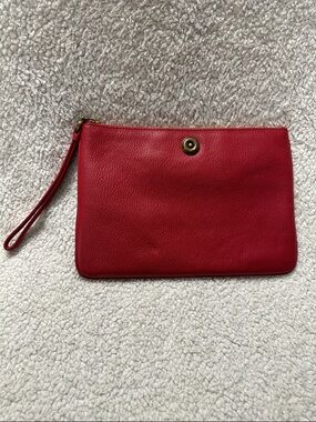 Ralph Lauren Millbrook Pouch Large Wristlet Deep Red Pebbled Leather NWT
